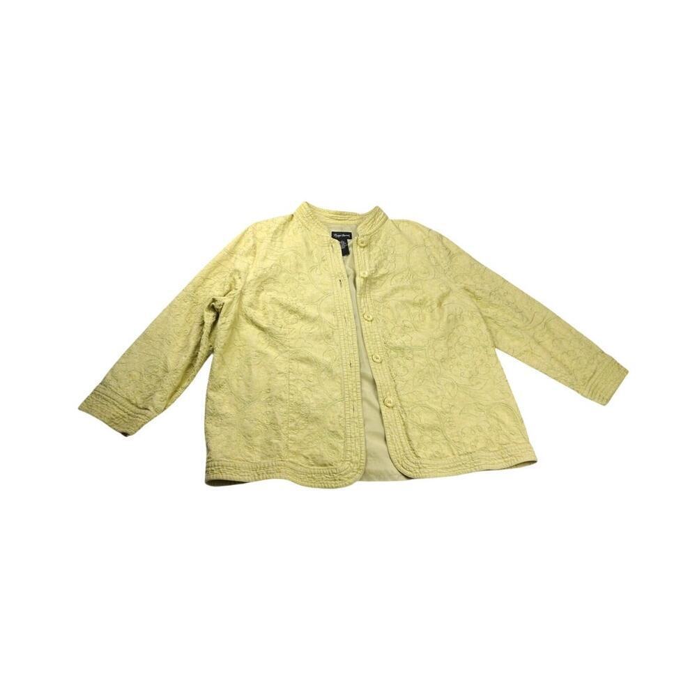 Women's Maggie Barnes Yellow Pattern Button Jacket - 1X
